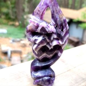 Handcarved fire Amethyst crystal dragon statue